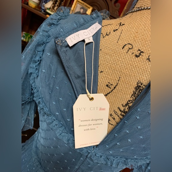 NWT Ivy City Co Whimsical Dress (maxi-length) in Slate Blue, Size SMALL. - Picture 3 of 10